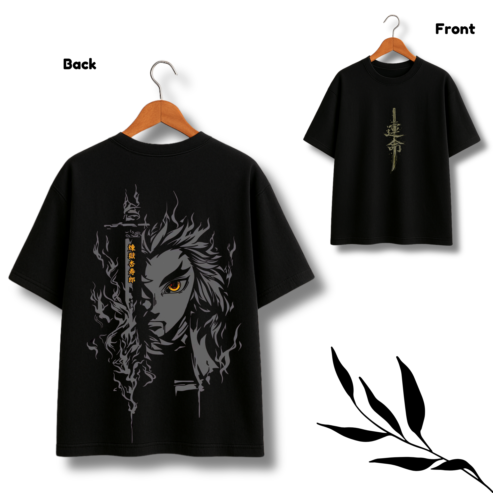 Rengoku Demon Slayer Black oversize Tshirt