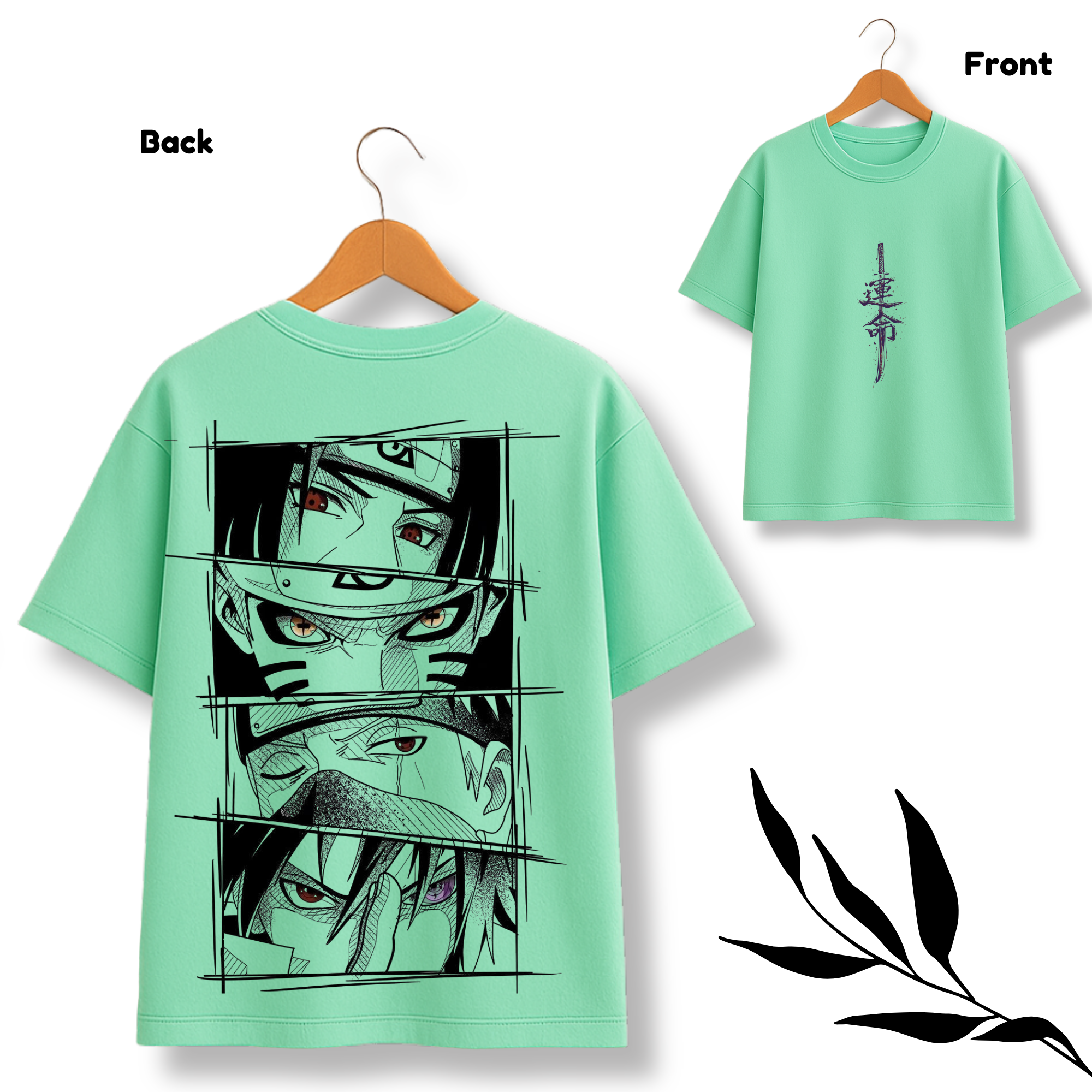 Naruto Shippuden Womens T Shirt Kakashi Hatake, Sasuke Uchiha, Naruto, Itachi Uchiha Top Green Oversize tshirt