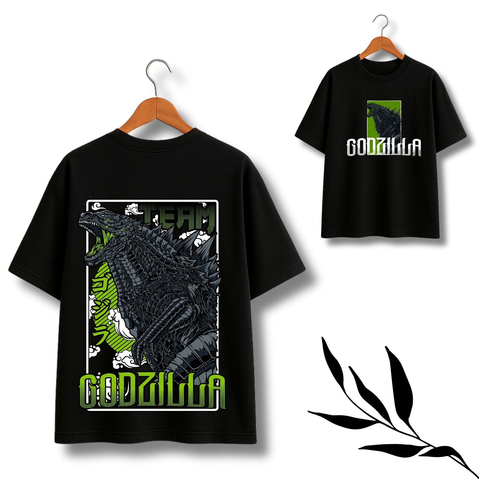 Godzilla Black Green Anime Theme Oversize T-Shirt
