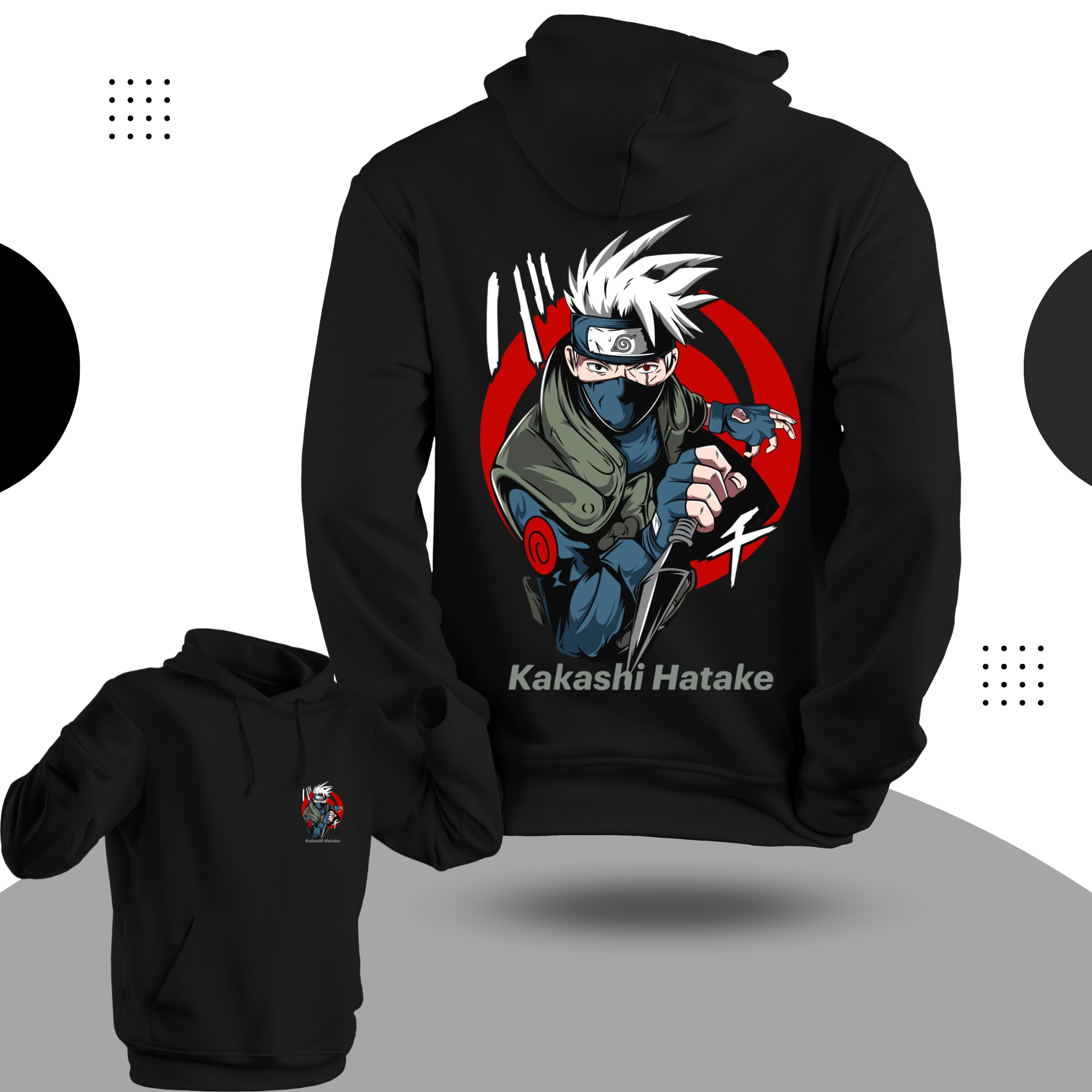 Kikashi Anime Theme Cotton Hoodie Black Color