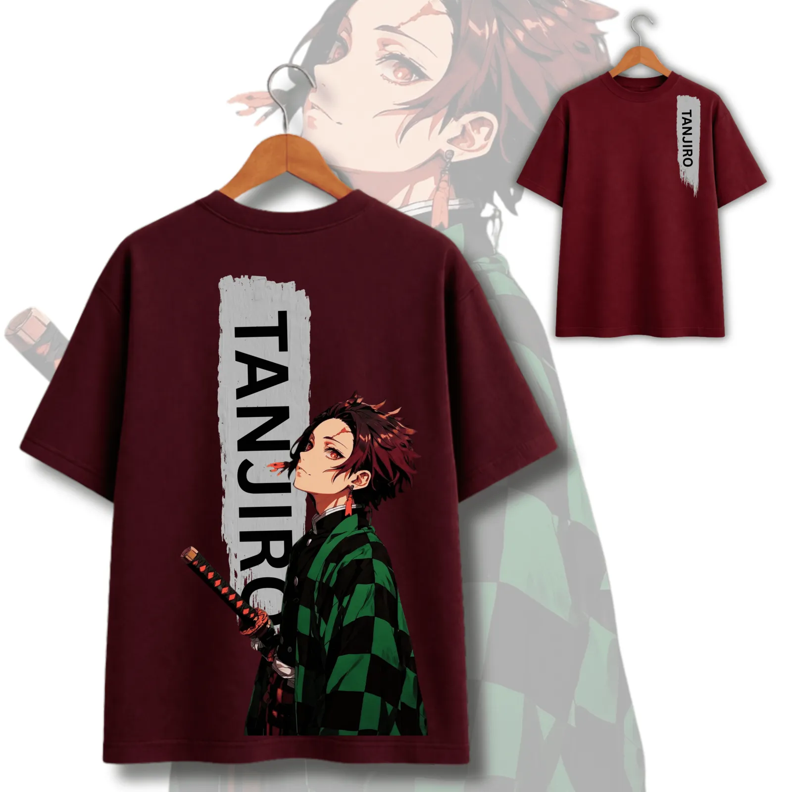 Tanjiro Theme maroon Oversize Tshirt