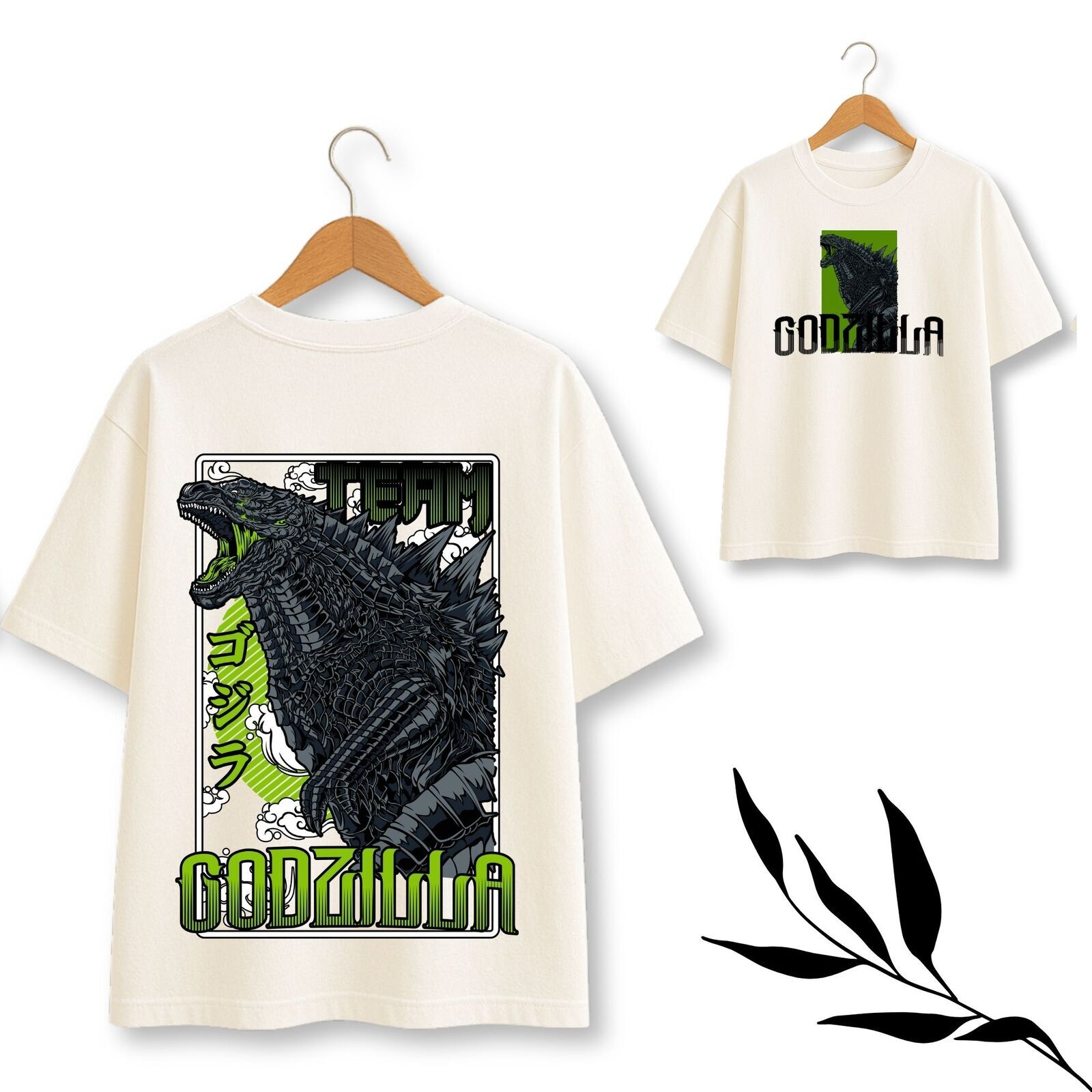Godzilla White Green Anime Theme Oversize T-Shirt