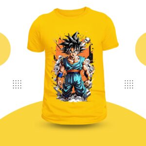 Anime Theme T-Shirt Round Neck Yellow Color