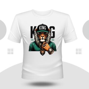 King Lion Theme T-Shirt Round Neck White Color